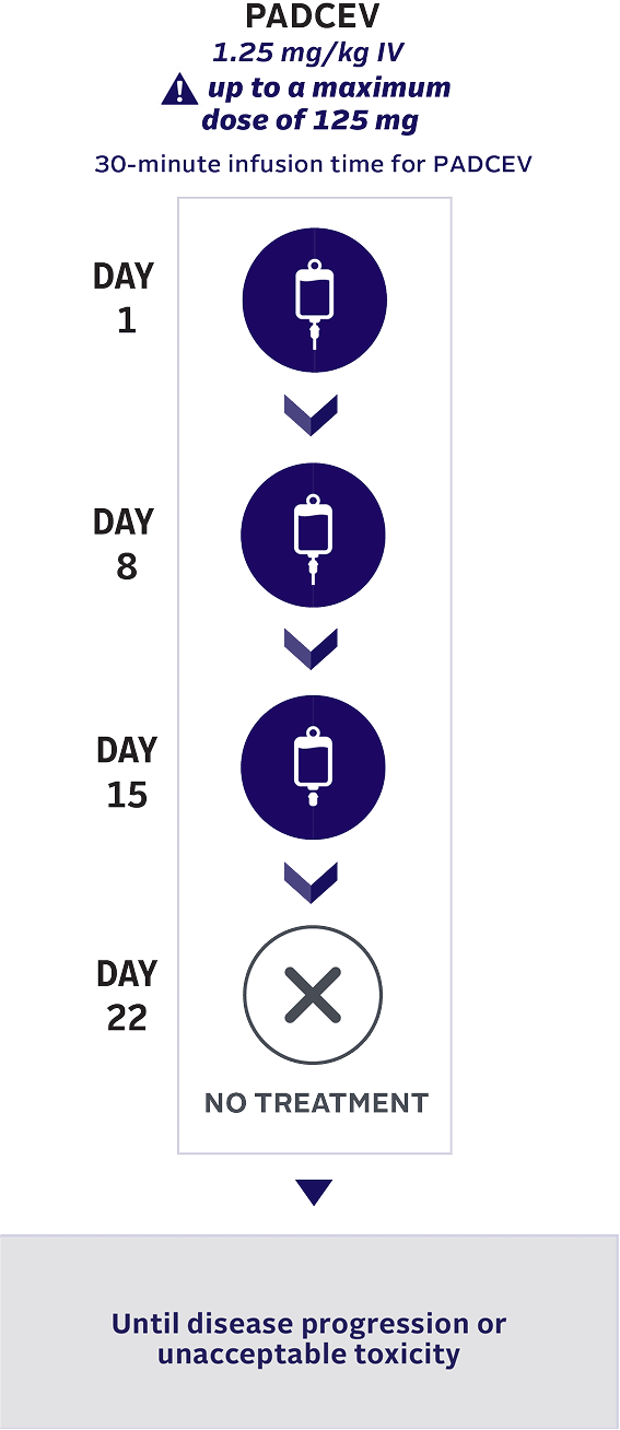 Chart showing 2L+ la/mUC monotherapy dosing 28-day treatment cycle